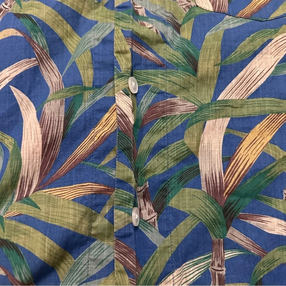 J. Crew Blue Bamboo Hawaiian Shirt Short Sleeve Button Down Cotton Men’s Size XL